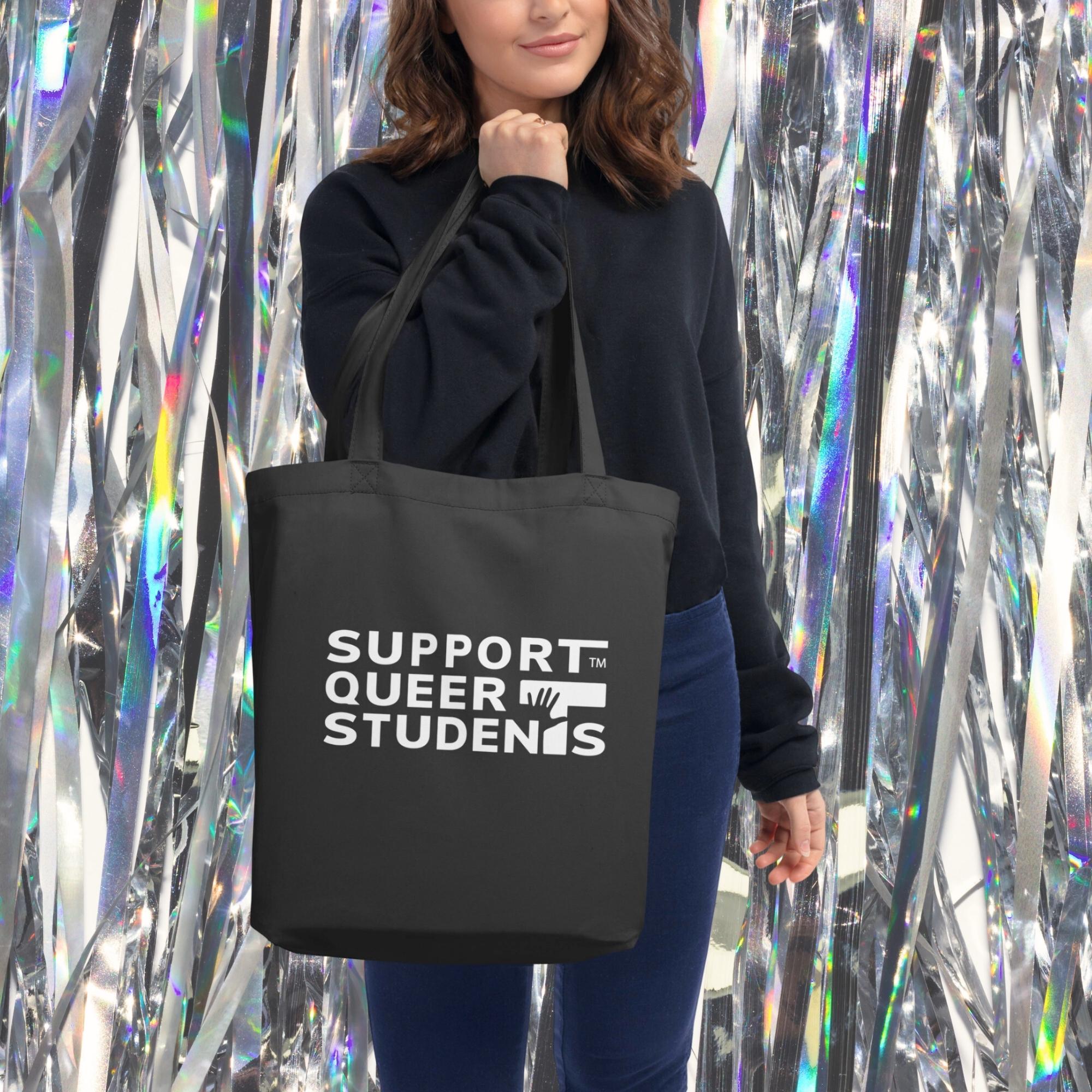 Support Queer Students Durable Eco Tote Bag – White Logo