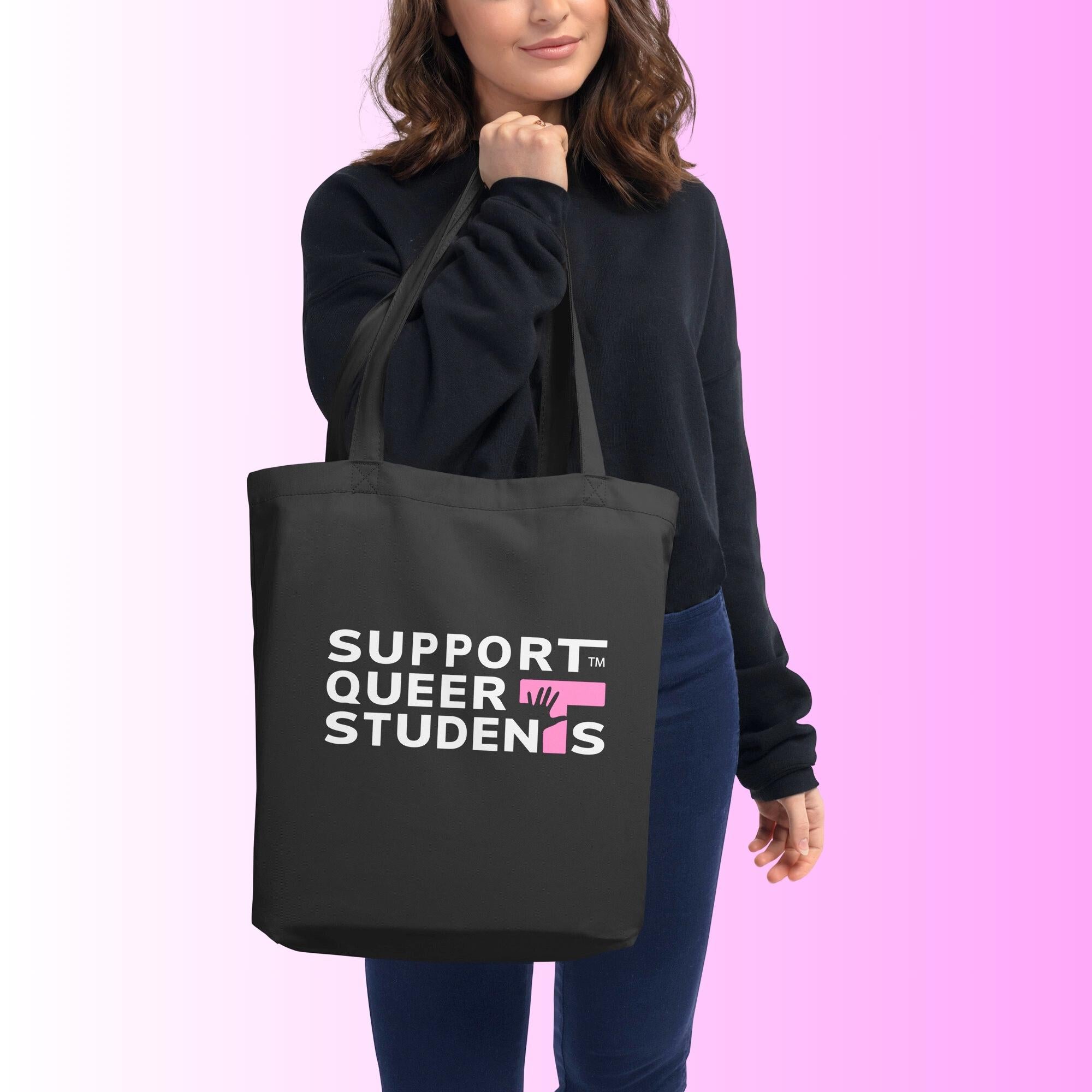 Support Queer Students Durable Eco Tote Bag – Pink 'T'