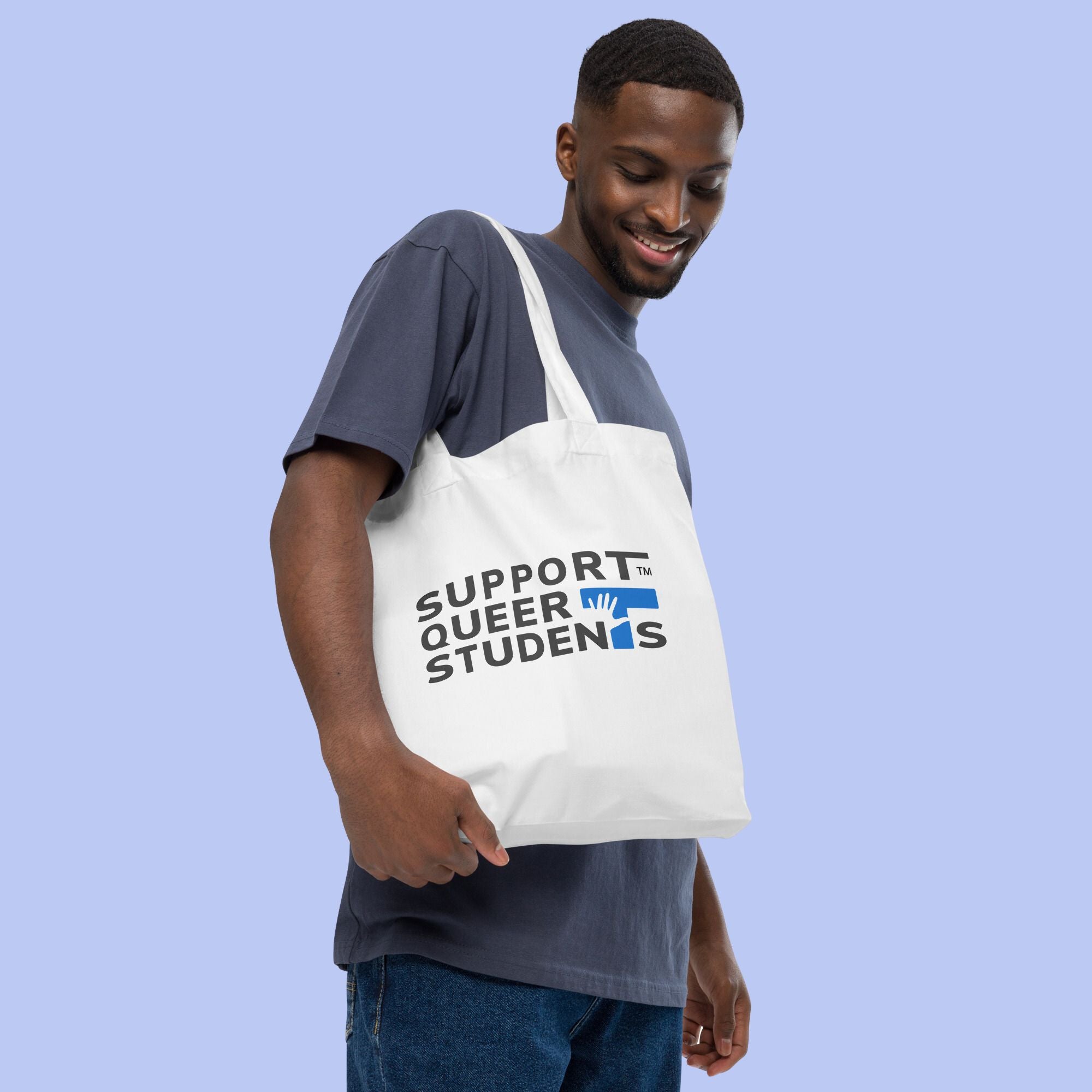 Support Queer Students Lightweight Organic Tote – Blue 'T'