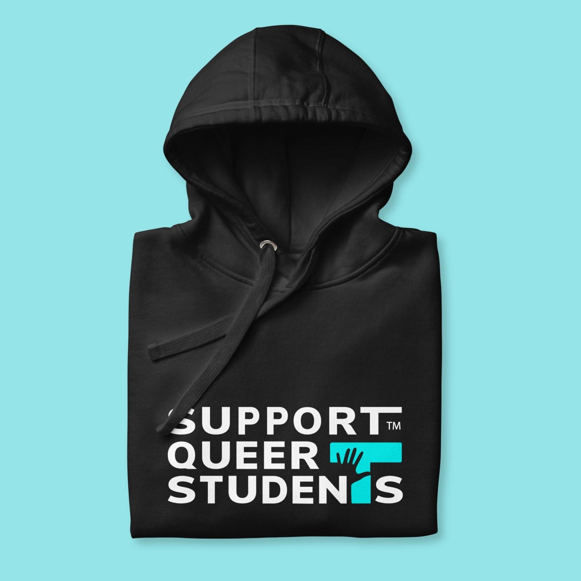Unisex SQS Hoodie in Signature Black - Vivid Teal 'T'