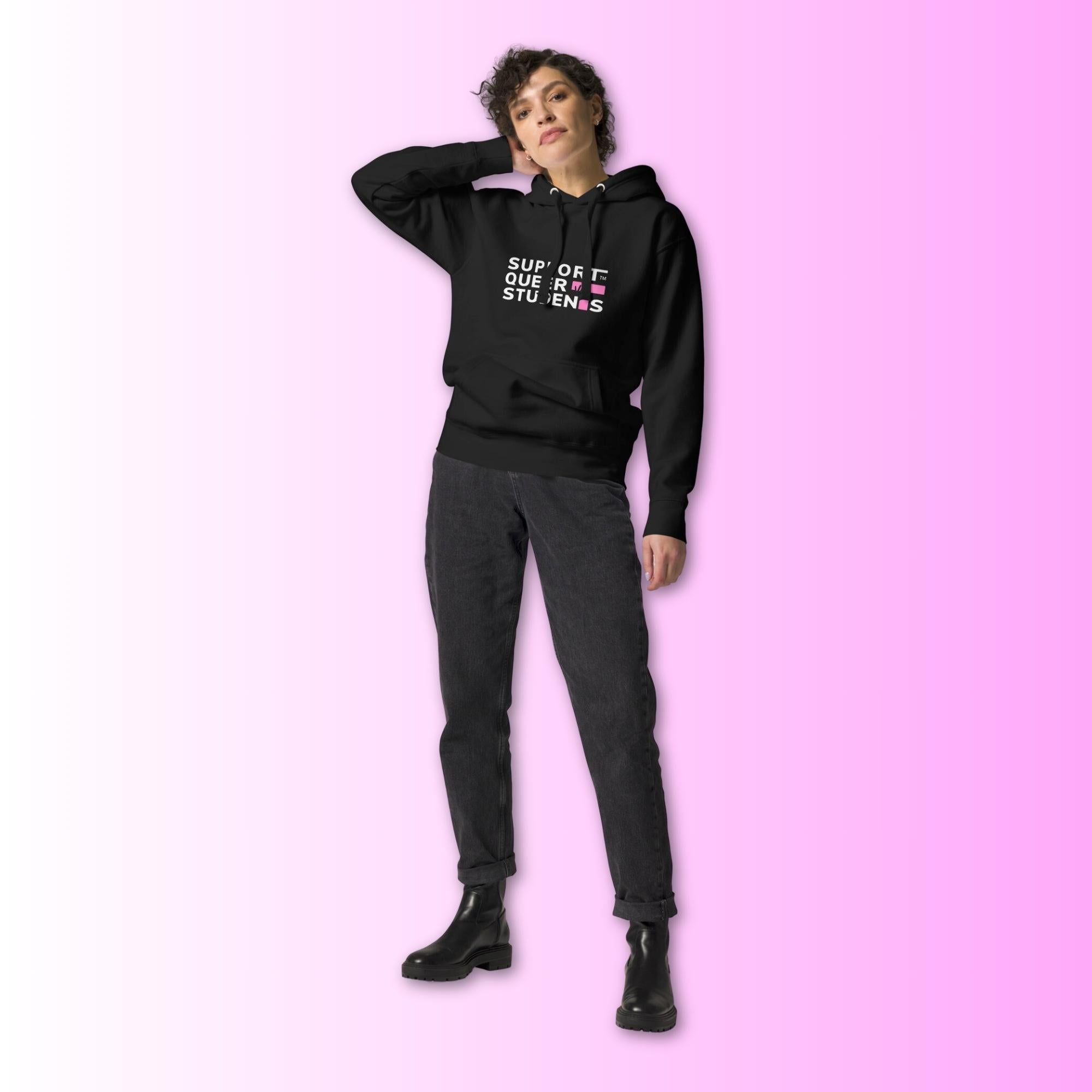 Unisex SQS Hoodie in Signature Black/Purple - Pink 'T'