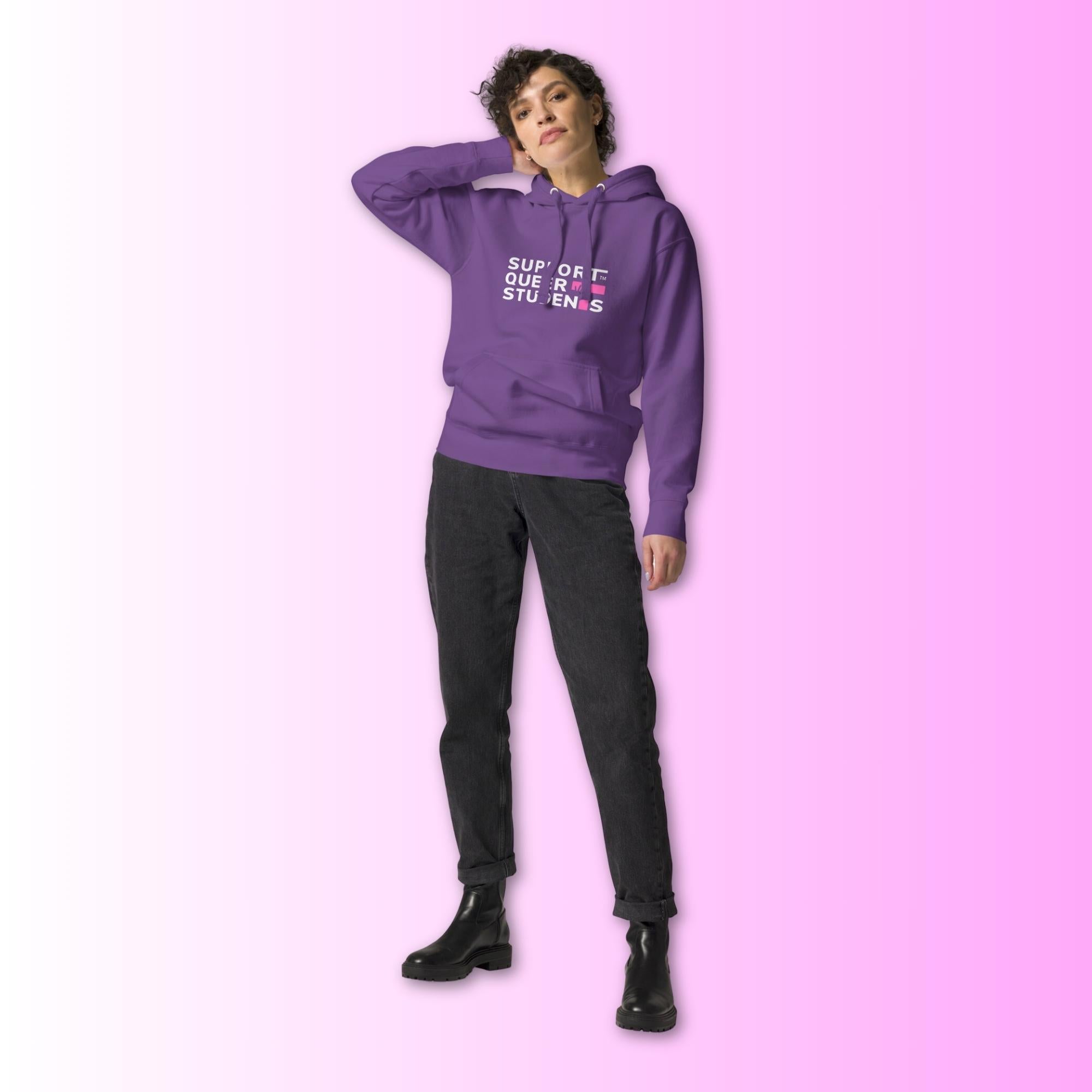 Unisex SQS Hoodie in Signature Black/Purple - Pink 'T'