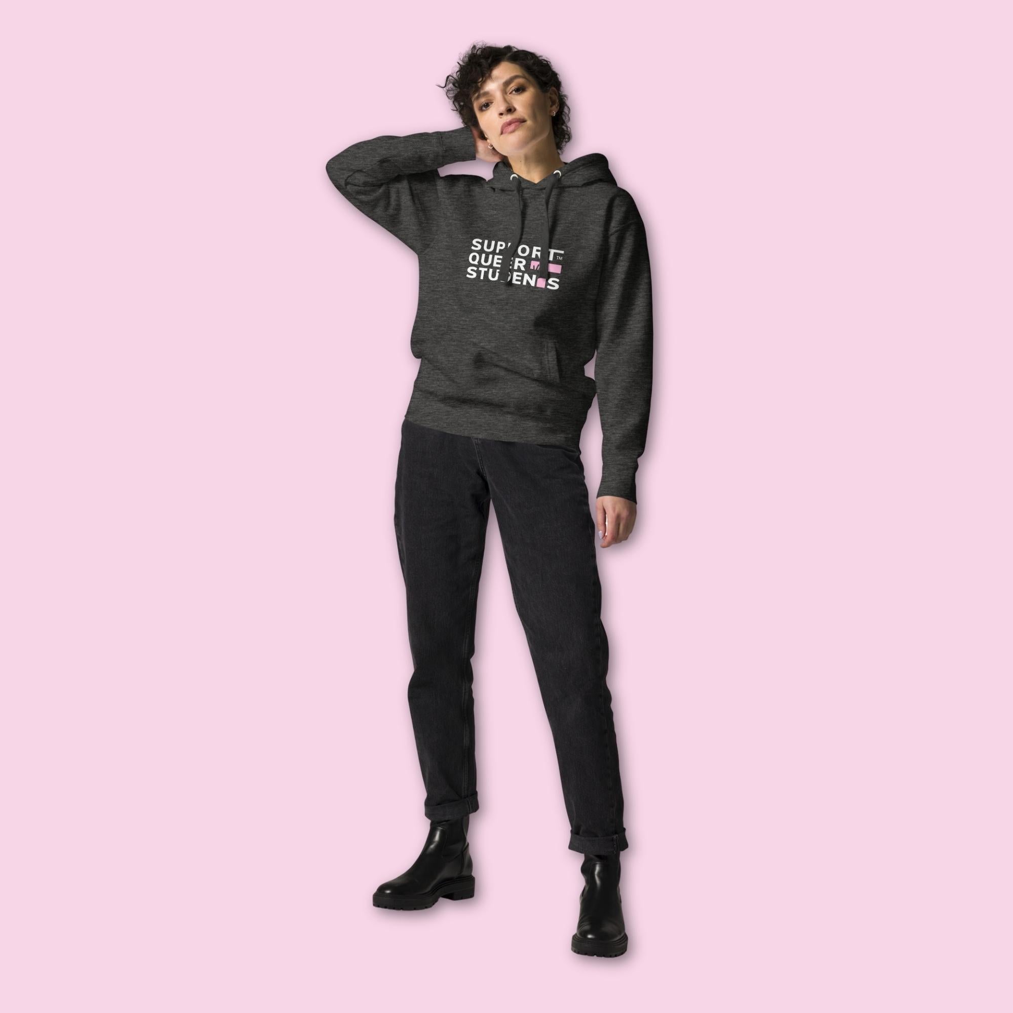 Unisex SQS Hoodie in Signature Black/Heather - Bubblegum 'T'