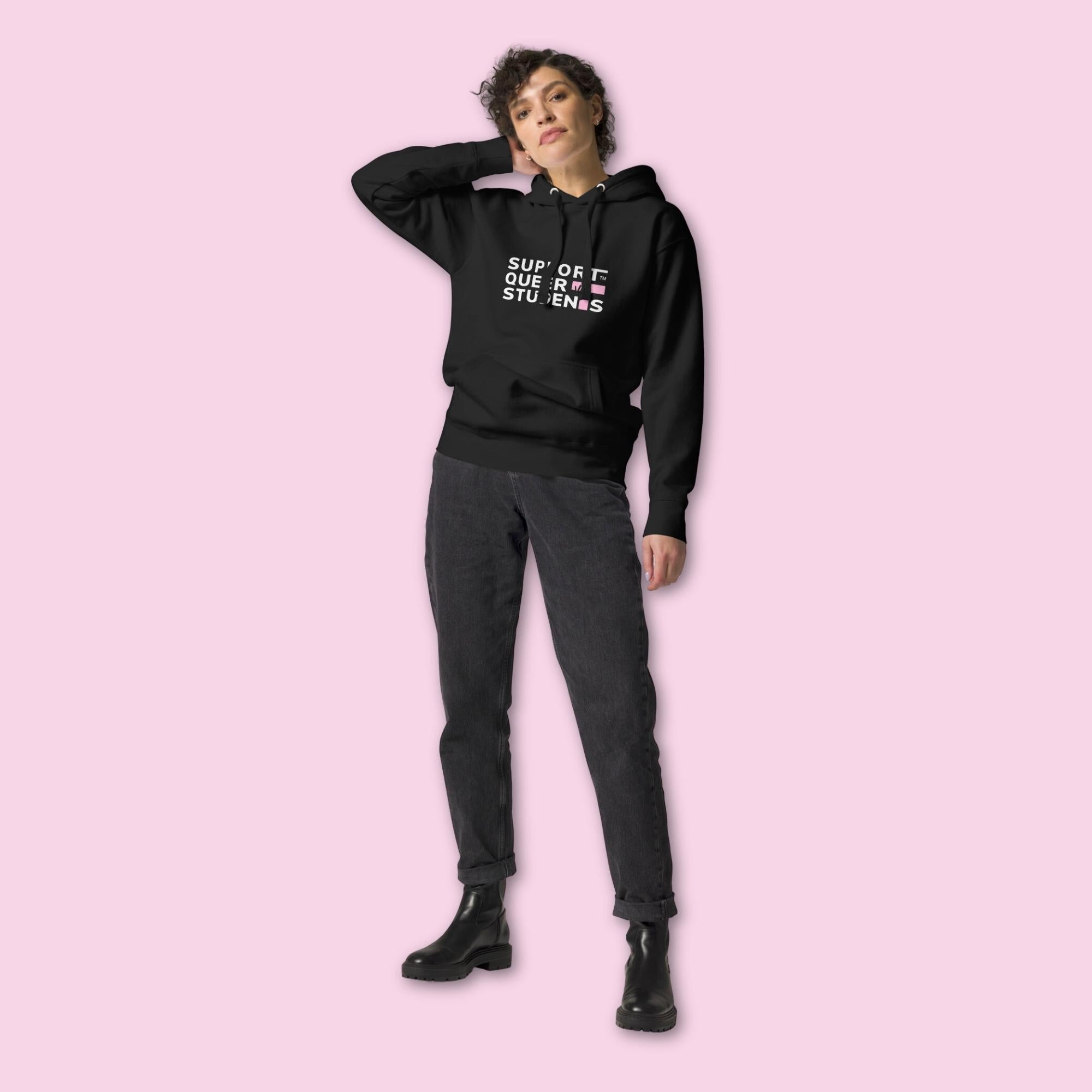 Unisex SQS Hoodie in Signature Black/Heather - Bubblegum 'T'