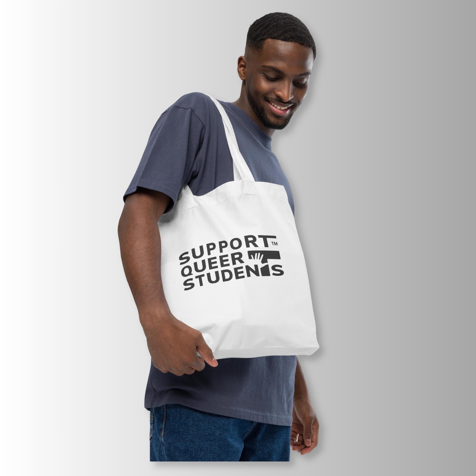 Support Queer Students Lightweight Organic Tote – Black Logo