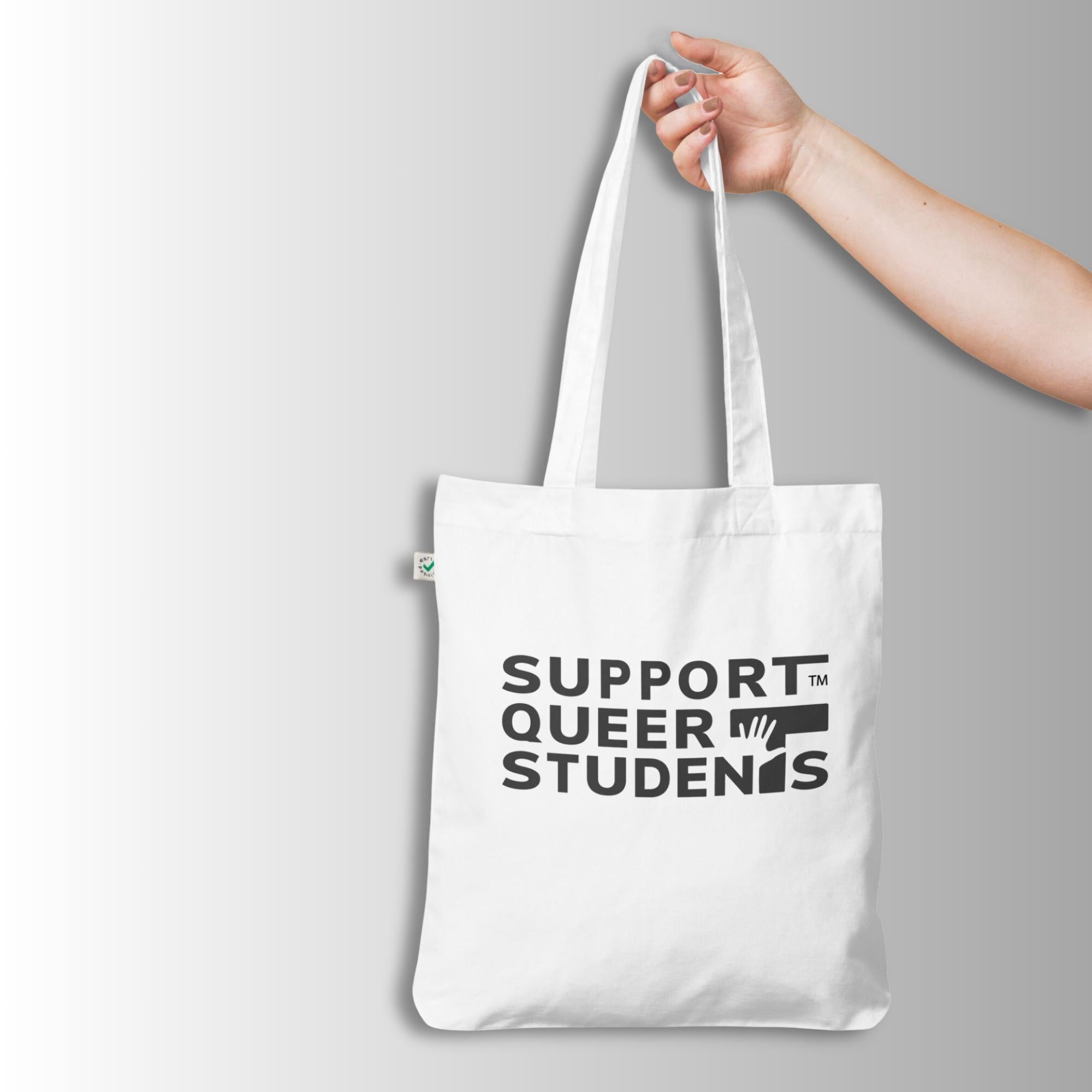 Support Queer Students Lightweight Organic Tote – Black Logo