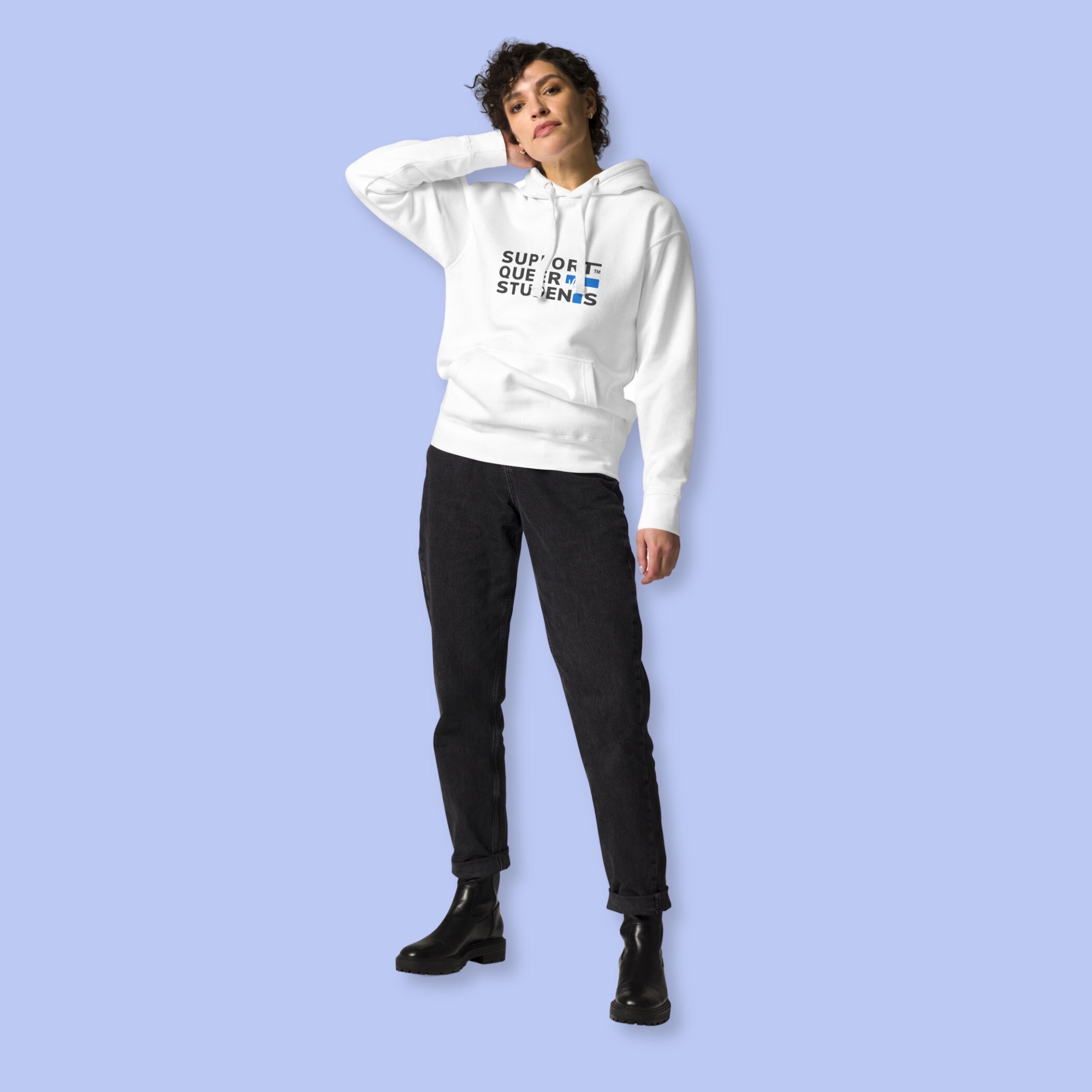 Unisex SQS Hoodie in Signature White - Blue 'T'