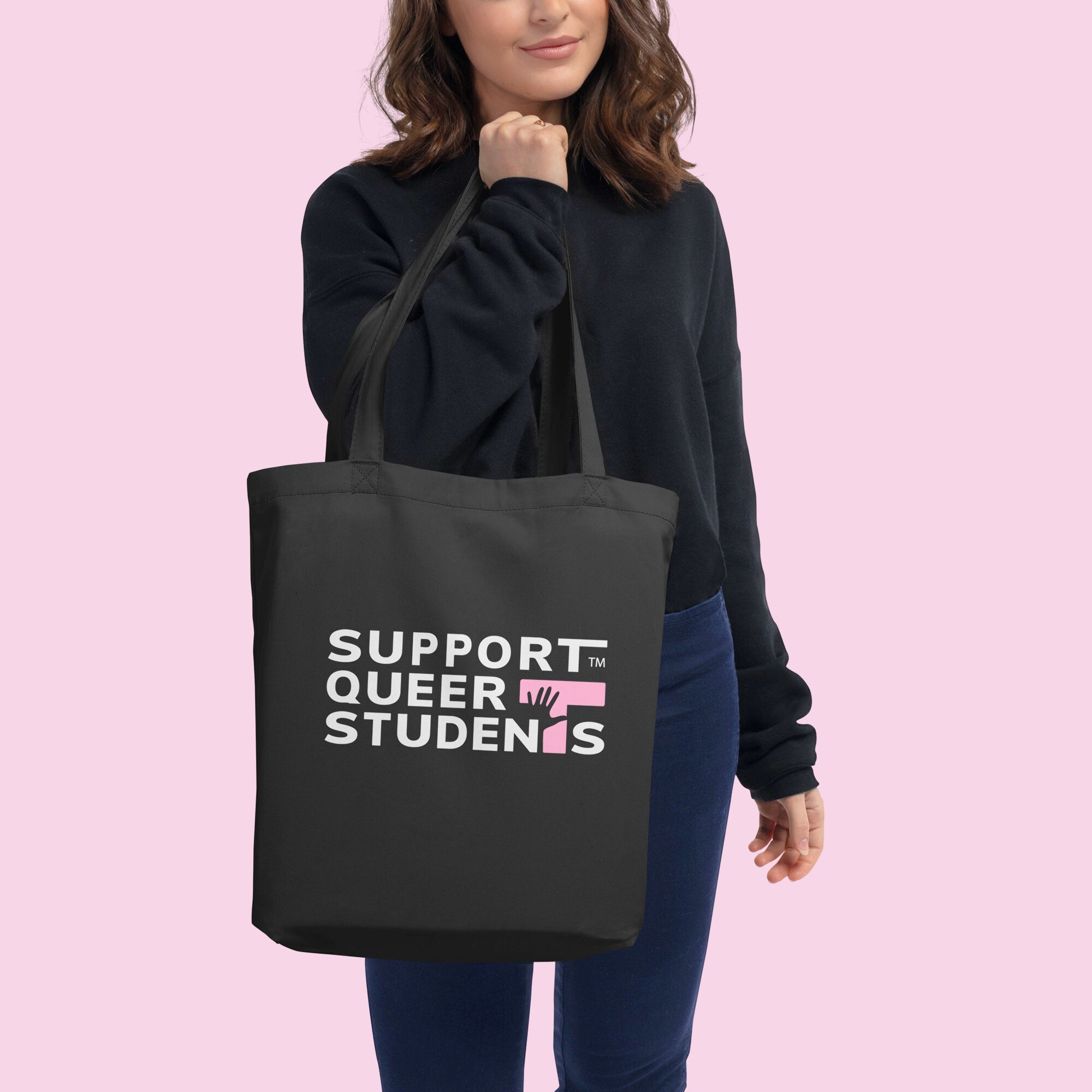 Support Queer Students Durable Eco Tote Bag – Bubblegum 'T'