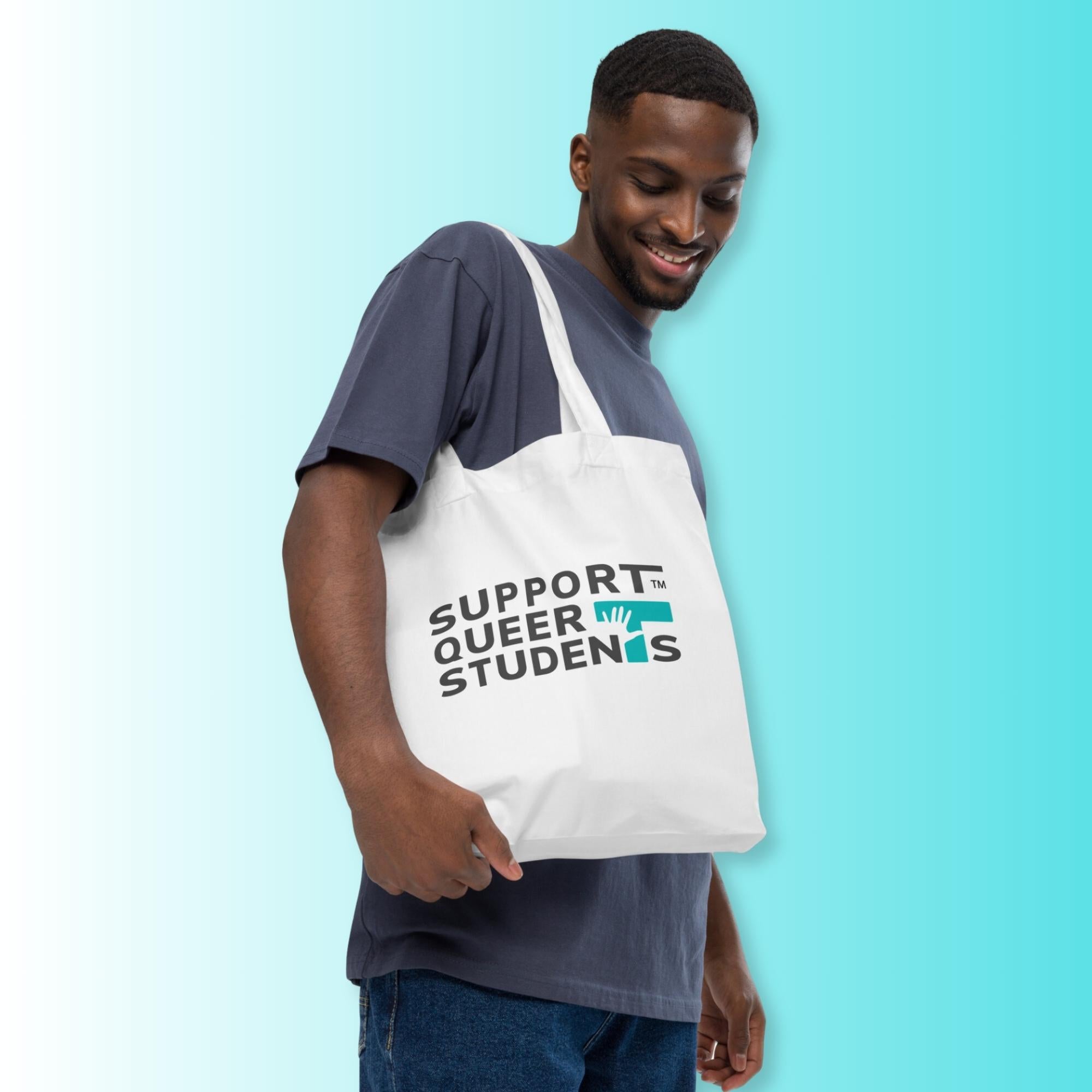 Support Queer Students Lightweight Organic Tote – Vivid Teal 'T'