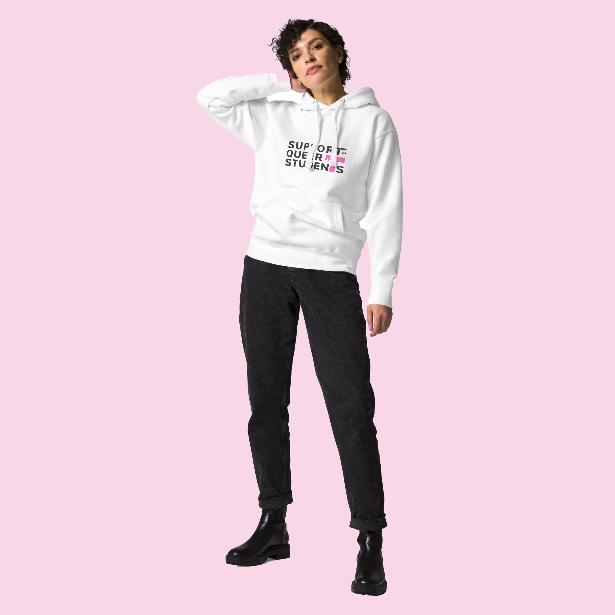 Unisex SQS Hoodie in Signature White - Bubblegum 'T'